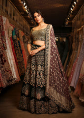 Forest Green Velvet Persian Lehenga Set