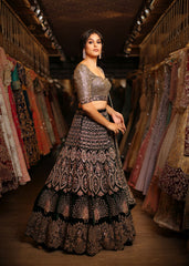 Forest Green Velvet Persian Lehenga Set