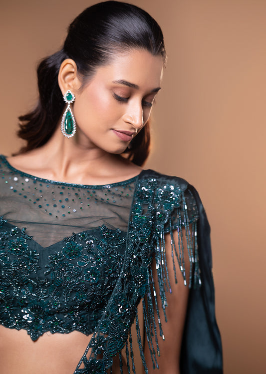 Teal Sequin Fringe Drape Set