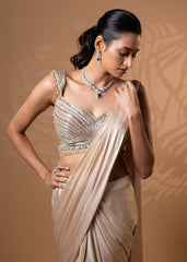 Champagne Shimmer Pre-Draped Saree Set