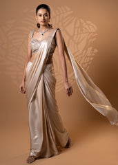 Champagne Shimmer Pre-Draped Saree Set