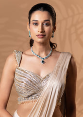 Champagne Shimmer Pre-Draped Saree Set