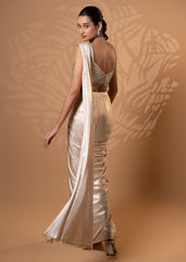 Champagne Shimmer Pre-Draped Saree Set