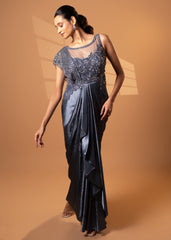 Charcoal Grey Cape Drape Gown