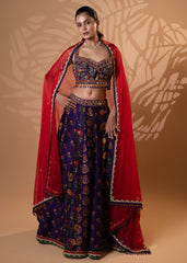 Purple Floral Lehenga with Red Dupatta