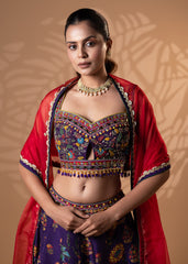 Purple Floral Lehenga with Red Dupatta