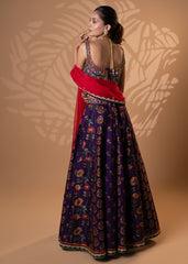 Purple Floral Lehenga with Red Dupatta
