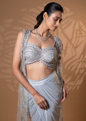 Silver Embellished Skirt Set with Trail Dupatta