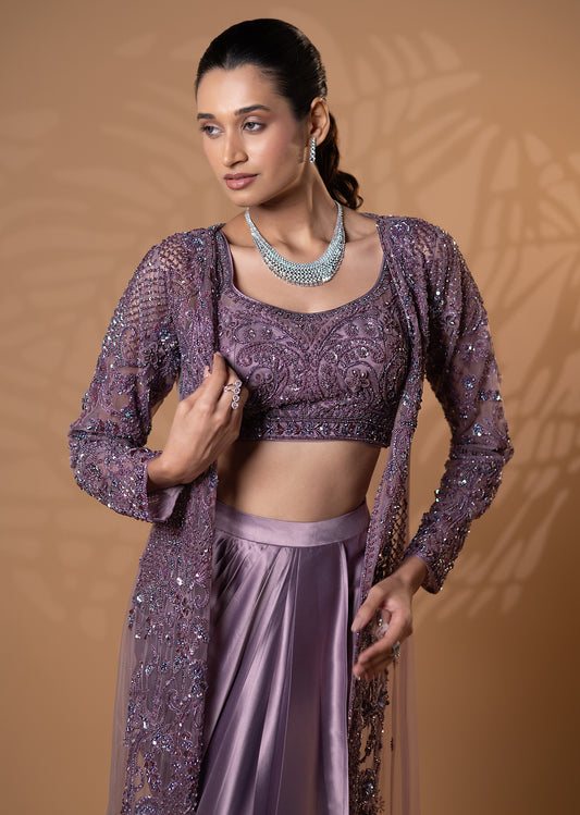 Mauve Embellished Indo Western Drape Set