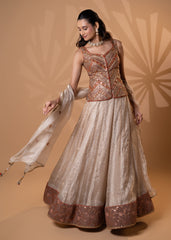 Beige and Rust Embroidered Lehenga Set