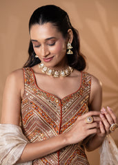 Beige and Rust Embroidered Lehenga Set
