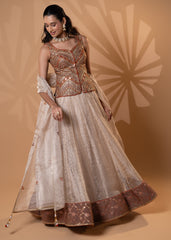Beige and Rust Embroidered Lehenga Set