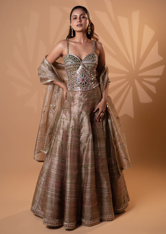 Metallic Gold Mirror Work Lehenga Set