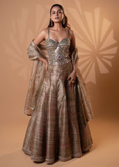 Metallic Gold Mirror Work Lehenga Set