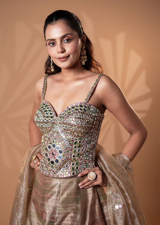 Metallic Gold Mirror Work Lehenga Set
