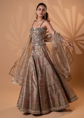 Metallic Gold Mirror Work Lehenga Set