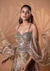 Metallic Gold Mirror Work Lehenga Set