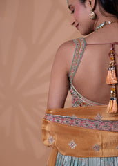 Teal Blue Embroidered Pleated Lehenga Set