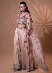 Nude Beige Embroidered Pleated Lehenga Set