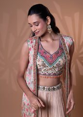 Nude Beige Embroidered Pleated Lehenga Set