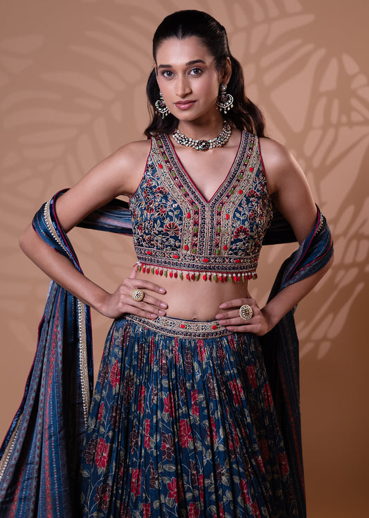Midnight Bloom Embroidered Lehenga