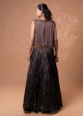 Olive Green Printed Lehenga Set with Embroidered Jacket