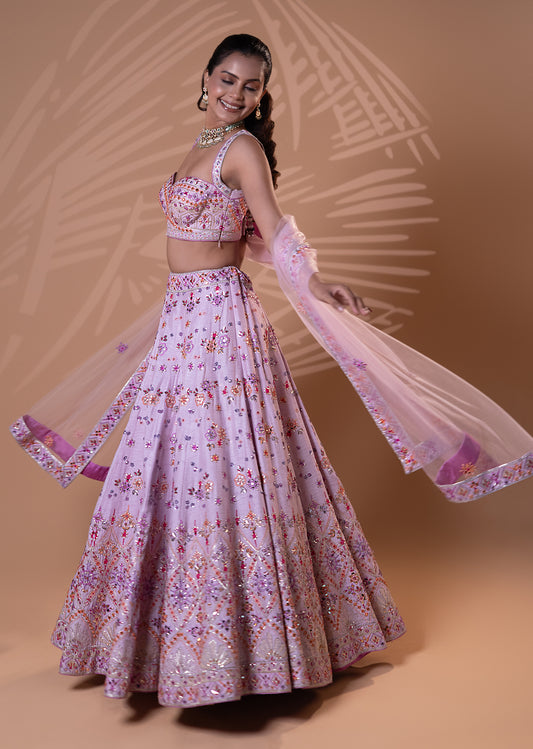 Lilac Sequin Embroidered Lehenga Set