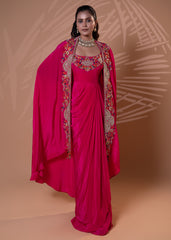 Rani Pink Embroidered Cape Gown