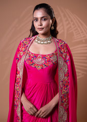 Rani Pink Embroidered Cape Gown