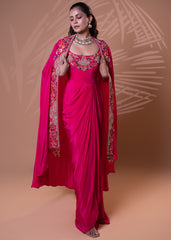 Rani Pink Embroidered Cape Gown