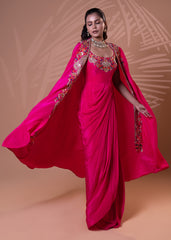 Rani Pink Embroidered Cape Gown