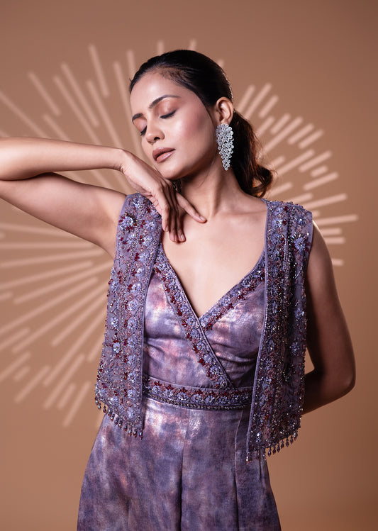 Mauve Metallic Wrap Jumpsuit