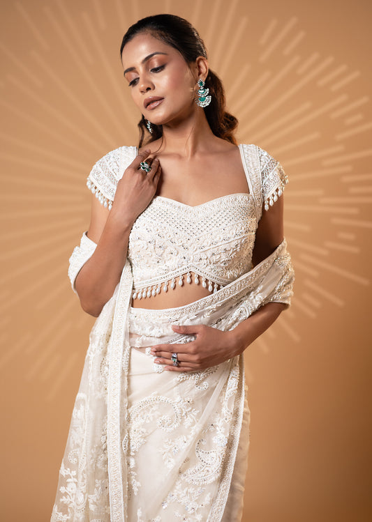 Ivory Elegance Pre-Draped Saree