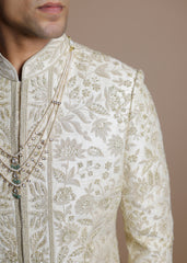 Golden Splendor Sherwani Set with Kurta & Dupatta