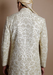 Golden Splendor Sherwani Set with Kurta & Dupatta