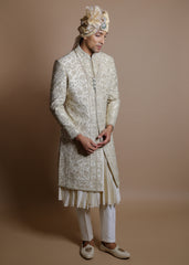 Golden Splendor Sherwani Set with Kurta & Dupatta