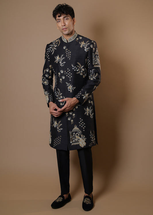 Midnight Royale Embroidered Sherwani Set