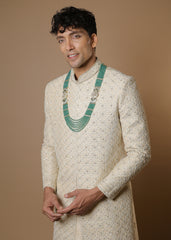 Golden Majesty Embroidered Sherwani Set