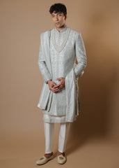 Ocean Mist Embroidered Sherwani Set