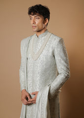 Ocean Mist Embroidered Sherwani Set