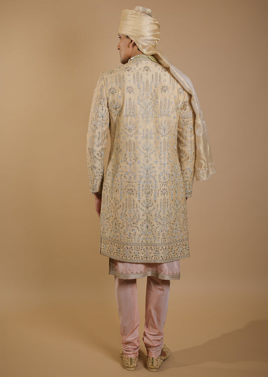 Sun-Kissed Opulence Sherwani Set with Peach Accents
