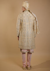 Sun-Kissed Opulence Sherwani Set with Peach Accents