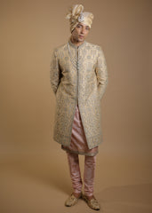 Sun-Kissed Opulence Sherwani Set with Peach Accents