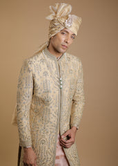 Sun-Kissed Opulence Sherwani Set with Peach Accents
