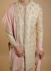 Sun-Kissed Opulence Sherwani Set with Peach Accents