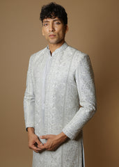 Ashen Elegance Sherwani Set with Kurta & Trousers
