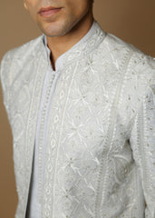 Ashen Elegance Sherwani Set with Kurta & Trousers
