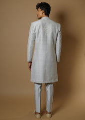 Ashen Elegance Sherwani Set with Kurta & Trousers