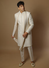 Blush Aura Sherwani Set with Trousers & Dupatta