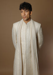 Blush Aura Sherwani Set with Trousers & Dupatta